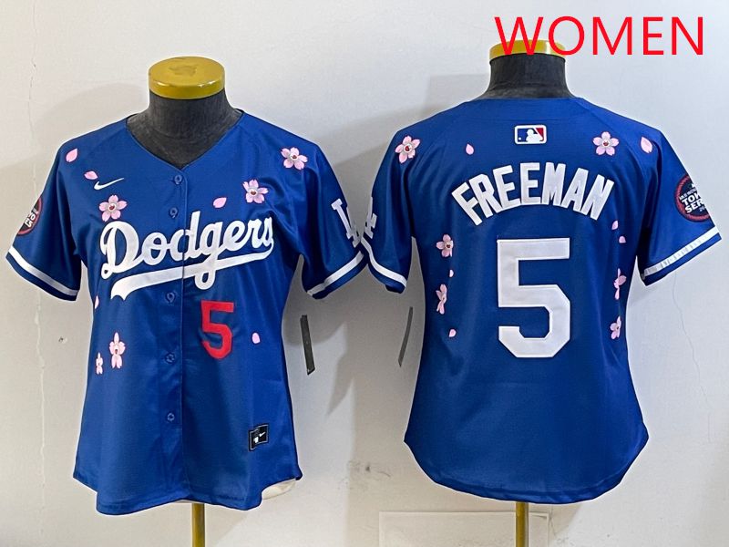Women Los Angeles Dodgers #5 Freeman Blue Sakura Edition 2025 Nike MLB Jersey style 6->philadelphia phillies->MLB Jersey